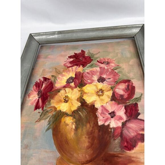 VTG Oil Painting Signed Flower Vase Framed MCM 80s Still Life Original Floral - Picture 7 of 10